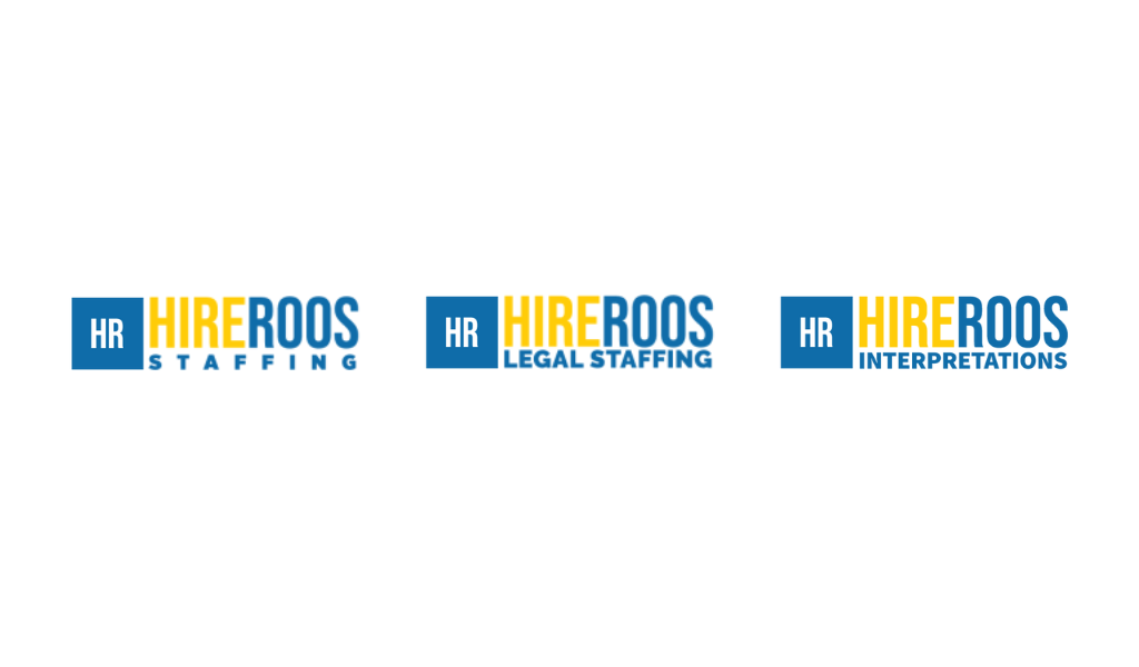 three blue and yellow logo modifications for a staffing agency
