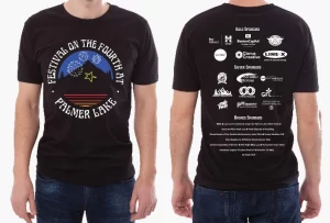 image of the Festival on the Fourth at Palmer Lake 2021 event t-shirt design front and back