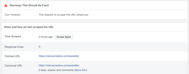 step two of facebook sharing debugger tool