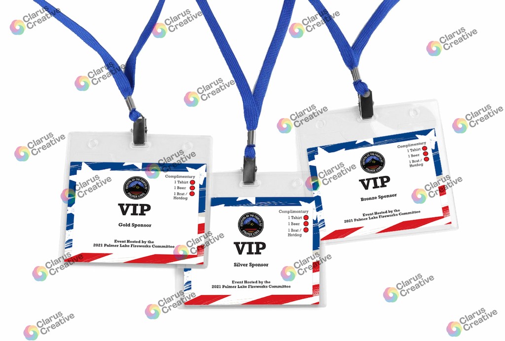 image of the Festival on the Fourth at Palmer Lake 2022 event lanyards for VIPs, band members, sponsors, vendors, and volunteers